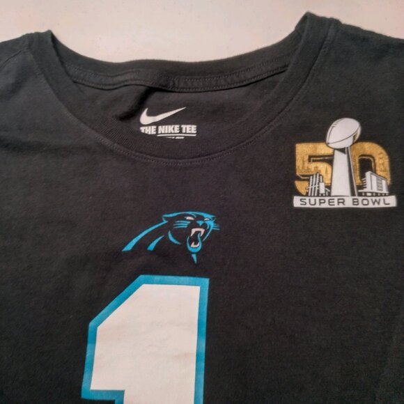 Carolina Panthers Cam Newton Shirt XXL Nike Tee Black NFL Super Bowl 50 #1 - Picture 11 of 11